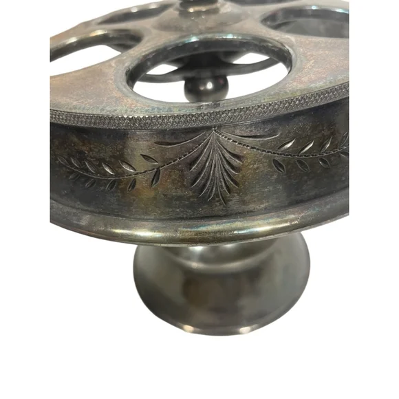 Wilcox? 5 etched glass bottle cruet Condiment Set castor silver plated antique? - Picture 5 of 12